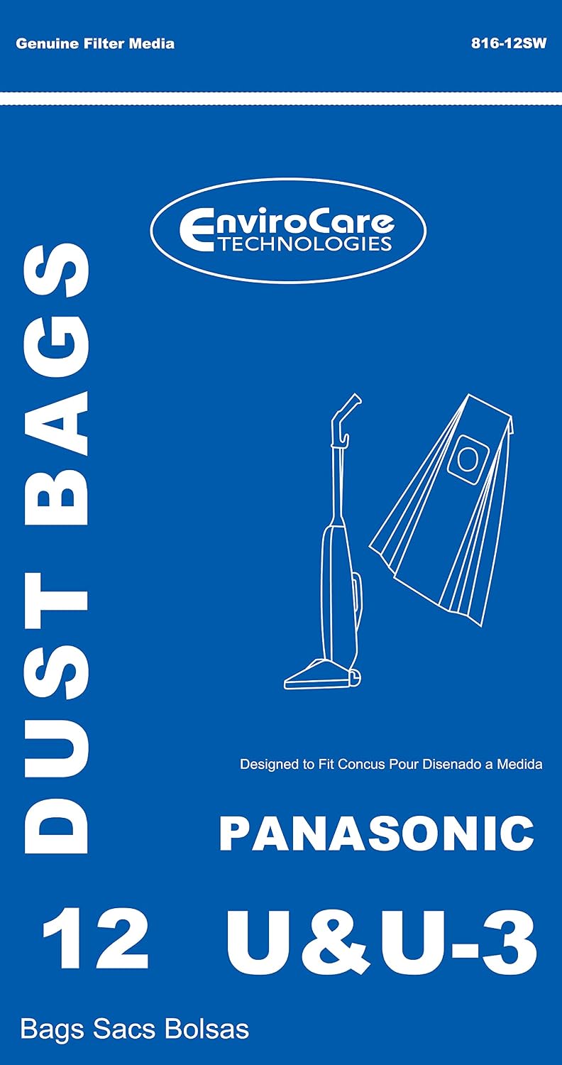 EnviroCare Replacement Vacuum Cleaner Dust Bags made to fit Panasonic Type U / U3 Uprights. 12 Pack