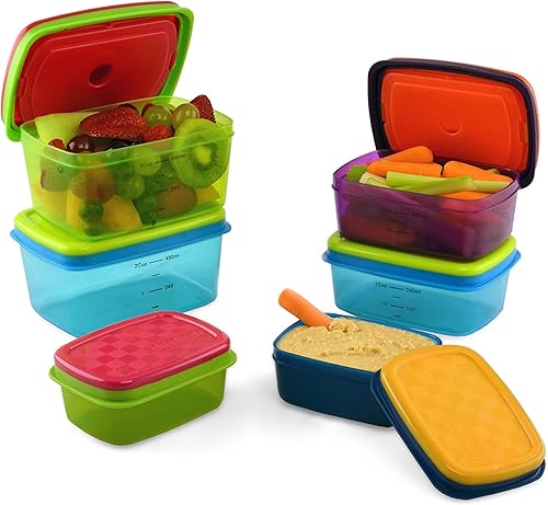 Fit & Fresh Juego de almuerzo saludable para niños, juego de 14 recipientes reutilizables con paquetes de hielo extraíbles, a prueba de fugas, sin