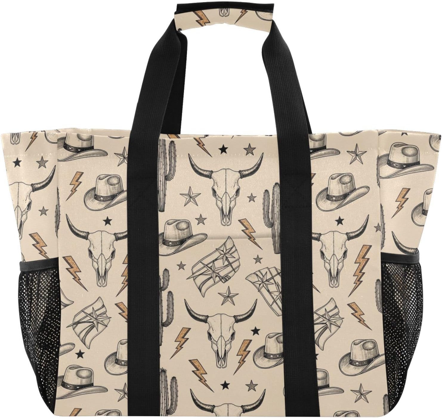 Emelivor Western Trcuk Hat Bull Large Tote Bag Canvas Travel Beach Diaper Bag Waterproof Pool Laundry Grocery Bags Handbags for Women Men Work Daily Shopping