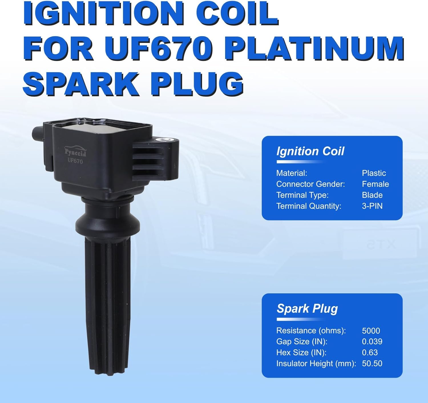 UF670 Ignition Coil Pack & iridium spark plugs Set of 4 fit for 2.0 2.3 Turbo 2013-2019 Ford Escape, Focus, Fusion, Explorer, Edge Mustang Taurus, Lincoln MKZ MKT MKC, Ecoboost 2.0T 2.3T