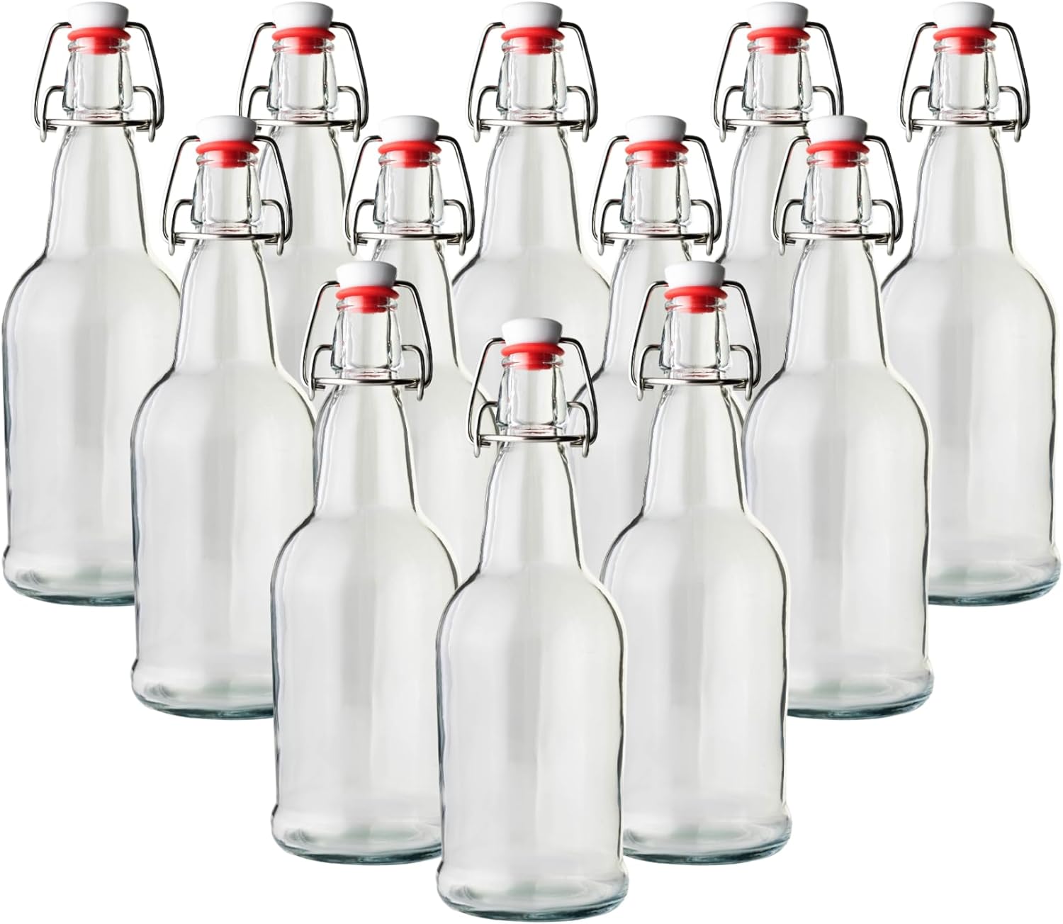 FastRack Swing Top Glass Bottles |16 oz – Pack of 12 | Clear Bottles for Home Brewing | Flip Top Glass Bottle for Carbonated Drinks, Kombucha, Fermentation, Water Food Grade – ECO Friendly