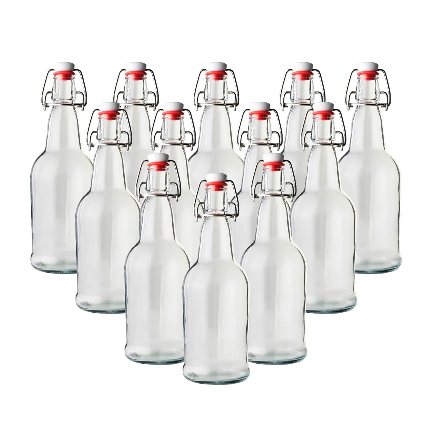 FastRack Swing Top Glass Bottles |16 oz – Pack of 12 | Clear Bottles for Home Brewing | Flip Top Glass Bottle for Carbonated Drinks, Kombucha, Fermentation, Water Food Grade – ECO Friendly