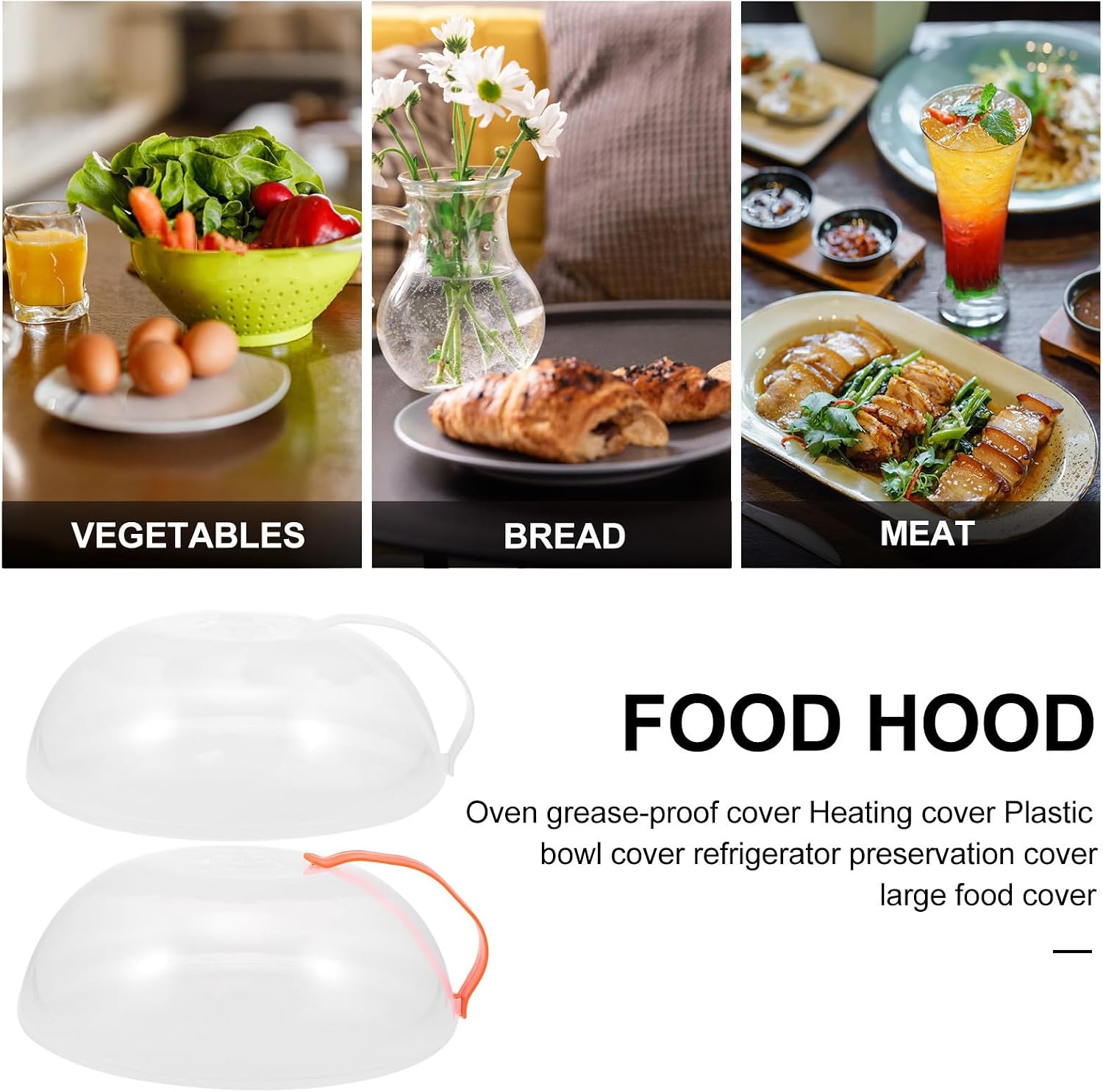 KOMBIUDA 4pcs Plastic Microwave Splatter Guard Covers for Food Preservation and Oil Proof, Heat-resistant Food Dish Protectors with Handles for Kitchen and Microwave Oven Heating Use