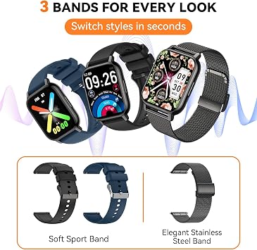 Smart Watch for Women Men,1.85 Bluetooth Fitness Tracker Step Counter/Sleep Monitor, 110+ Sports Modes, IP68 Waterproof with iPhone Android Phone Compatible (Black)