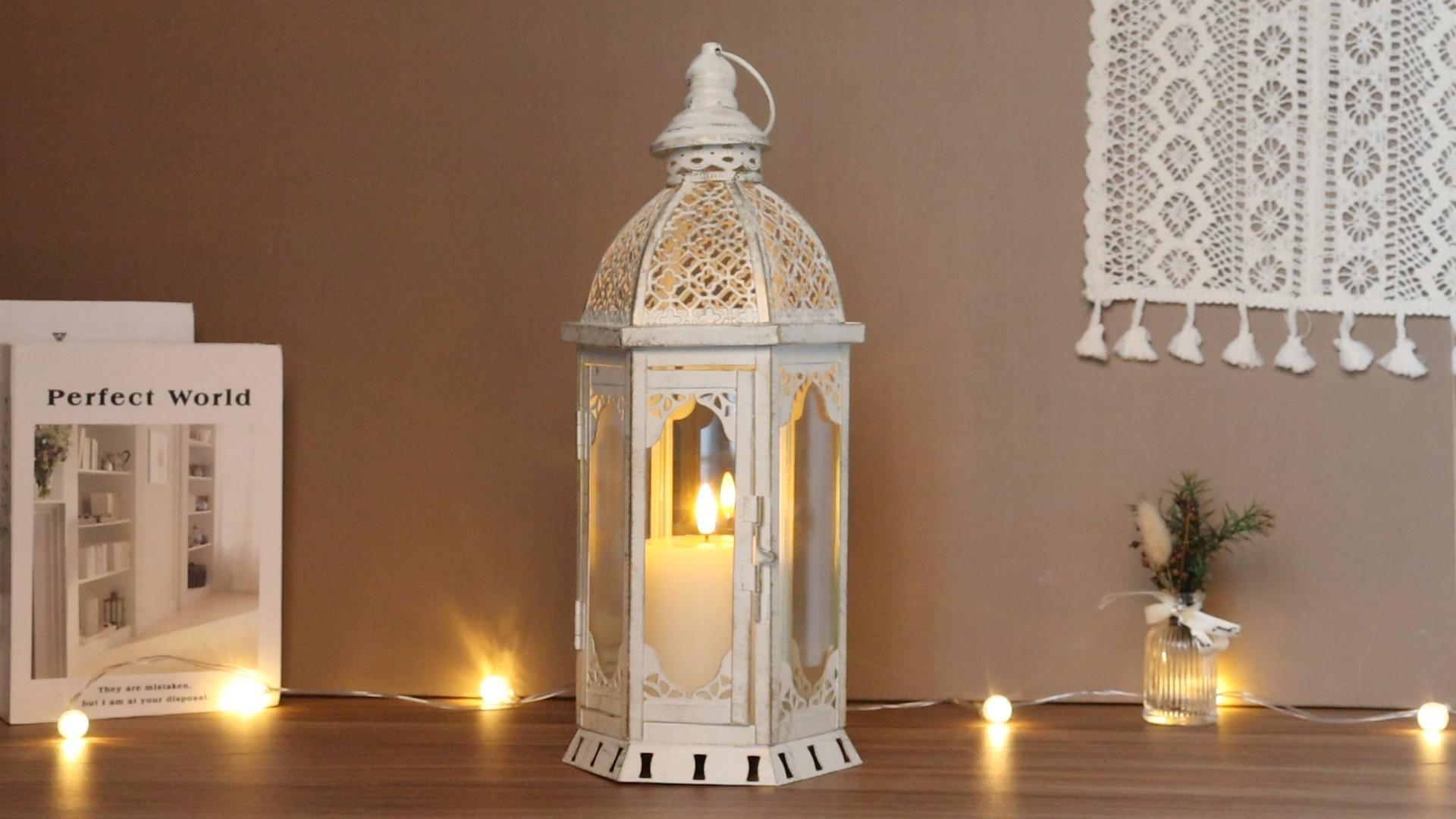 Set 2 Lanterne Porta Candela Stile Vintage - Bianche Per Giardino E Interni - Foto 7