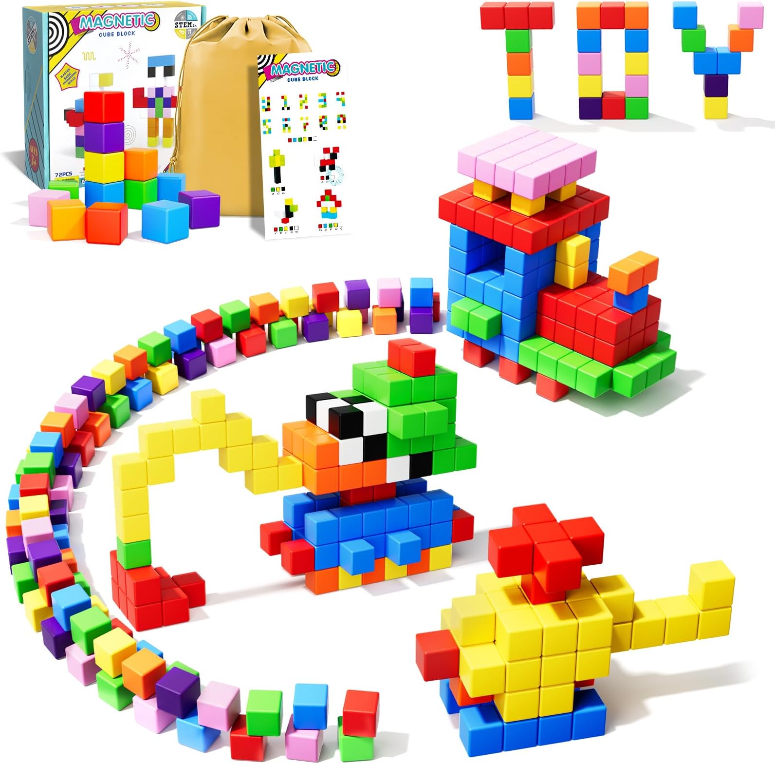 72pcs Magnetic Blocks for Kids, Magnetic Building Cubes for Toddlers 3-5, Preschool STEM Educational Sensory Montessori Square Toy for 3 4 5 6 Boys & Girls 72pcs