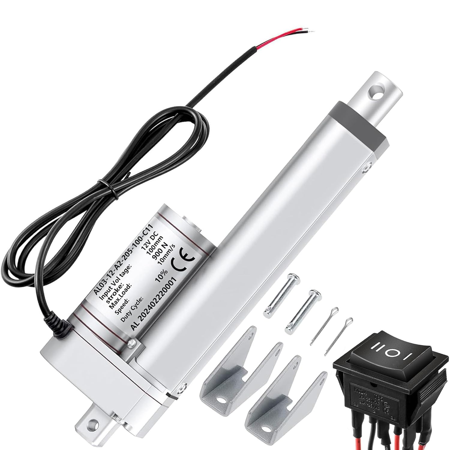 AWINLI 6 Inch Linear Actuator,Heavy Duty 202Lbs (900N) High Speed 9mm/s DC 12V Actuator Motor with Reverse Remote Pole Switch and Mounting Bracket,Linear Actuator for Solar Tracker,Automotive (150mm)