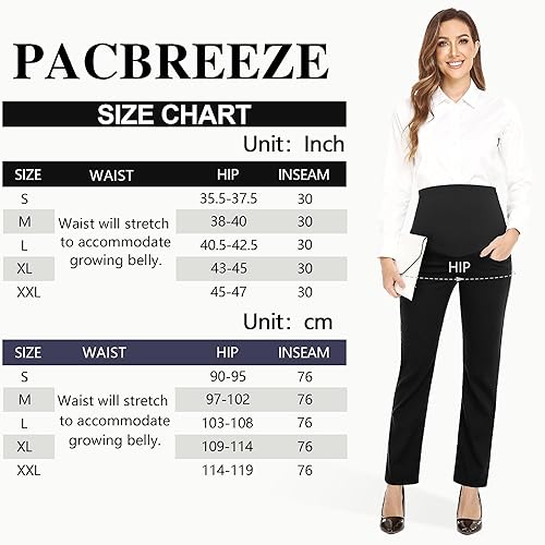 Miniatura 8 de PACBREEZE Pantalones de maternidad para mujer, para el trabajo, embarazo, casual, elásticos, rectos, con bolsillos