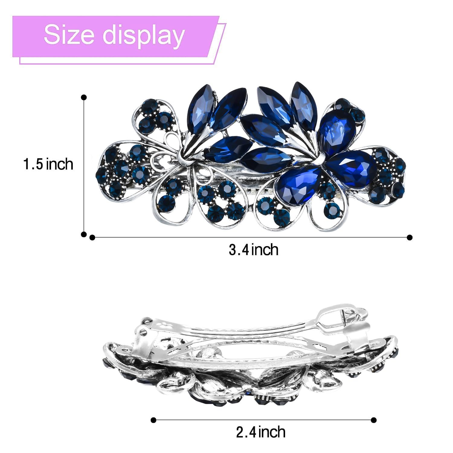 Amazon.com : Austrian Crystal Bridal Hair Barrettes, Navy  display picture 2
