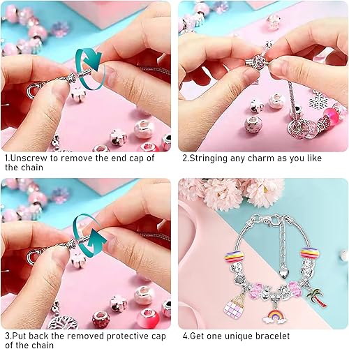 Miniatura 6 de SUREHOME Kit de fabricación de joyas para niñas de 8 a 12 años, 110 piezas, kit de fabricación de pulseras de dijes, arte y manualidades para niñas