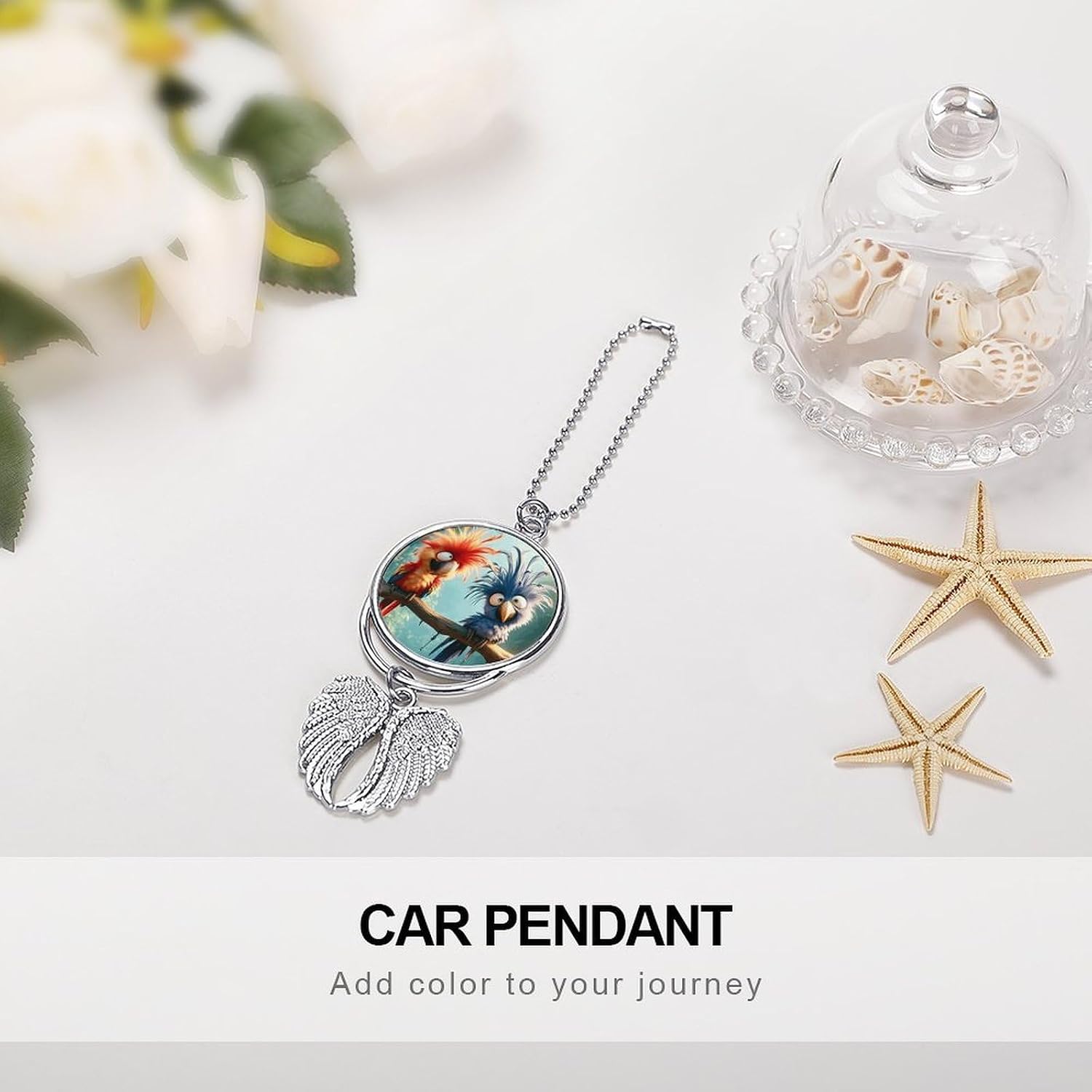 Two Funny Parrots Guardian Angel Car Charm for Rear View Mirror image 4