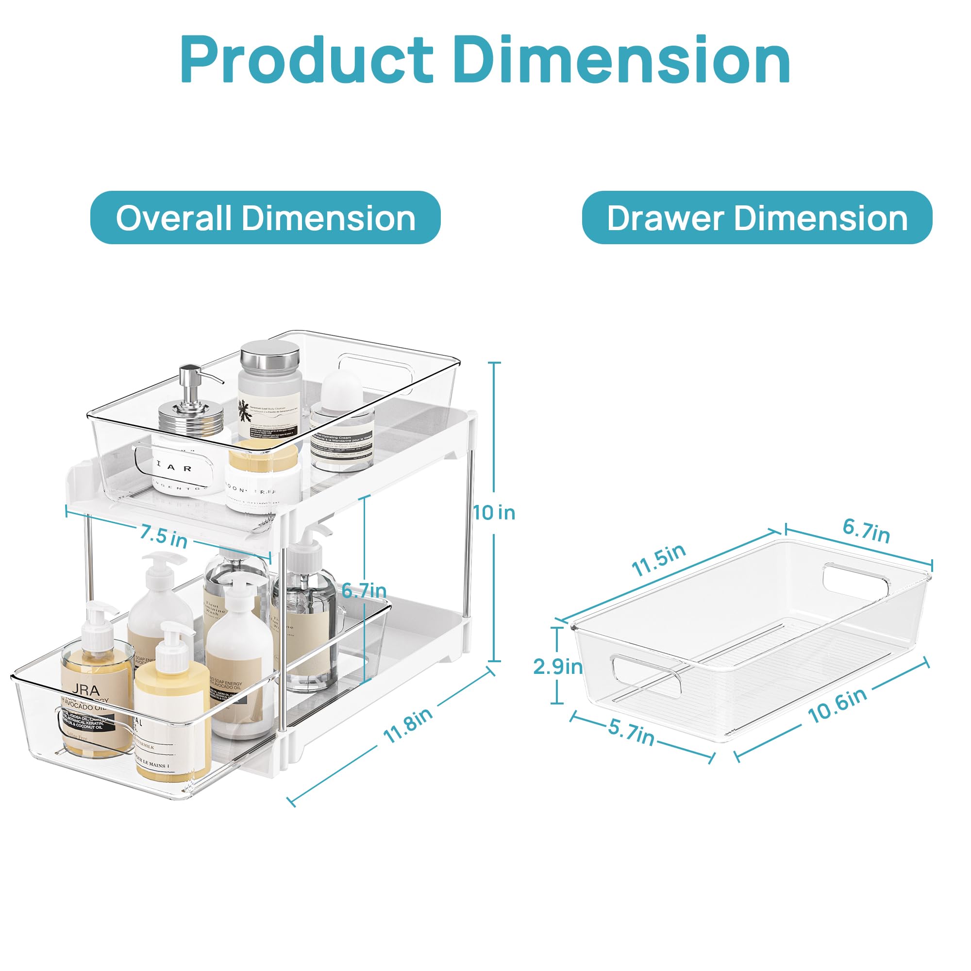 Vtopmart Lot de 4 organiseurs de salle de bain coulissants sous évier (S-Standard, blanc)