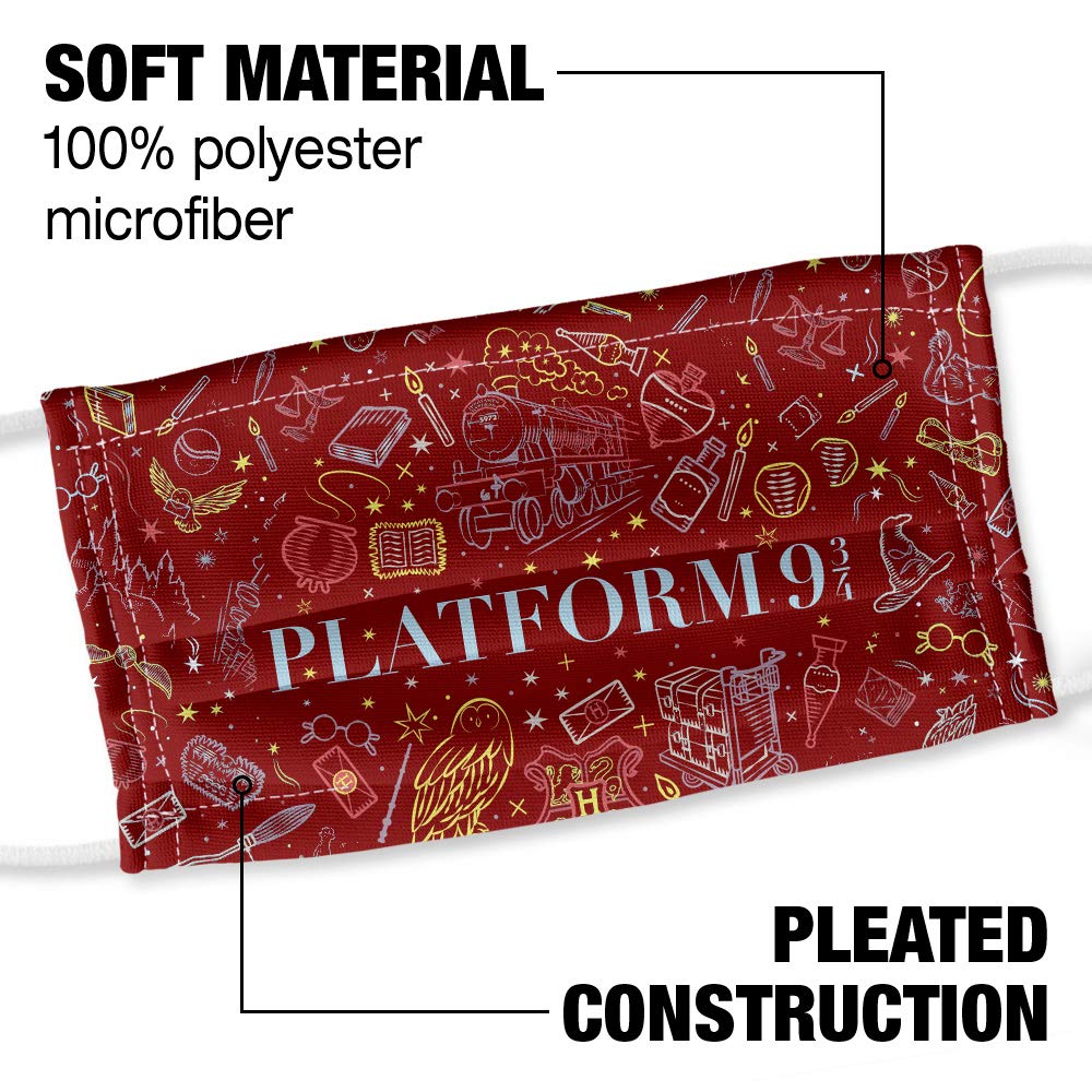 Popfunk Harry Potter Platform 9 3/4 Icons Pattern 1-Ply Reusable Face Mask Covering with Adjustable Nose Wire, Unisex
