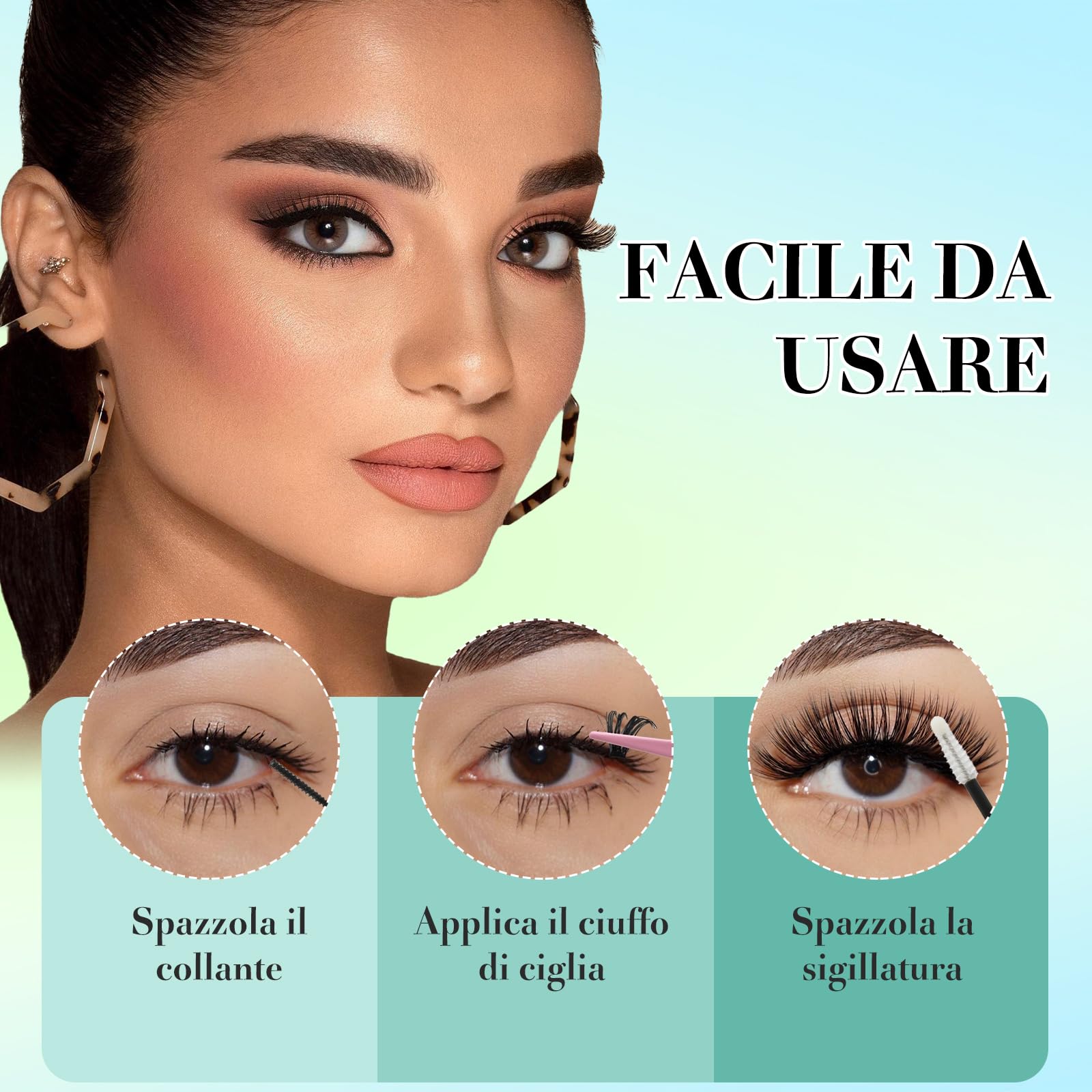 VEGCOO 640 Pezzi Ciglia Finte Extension Ciglia, 30D-40D-50D-60D Curl Ciglia Finte Ciuffetti, 8-16mm Kit di Extension per Ciglia, DIY Eyelash Extension per Donne Principianti,Confezione regalo verde