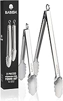 Babish Locking Stainless Steel Kitchen Tongs Set: 12" & 9" Non-Slip Grip for BBQ Grilling Cooking