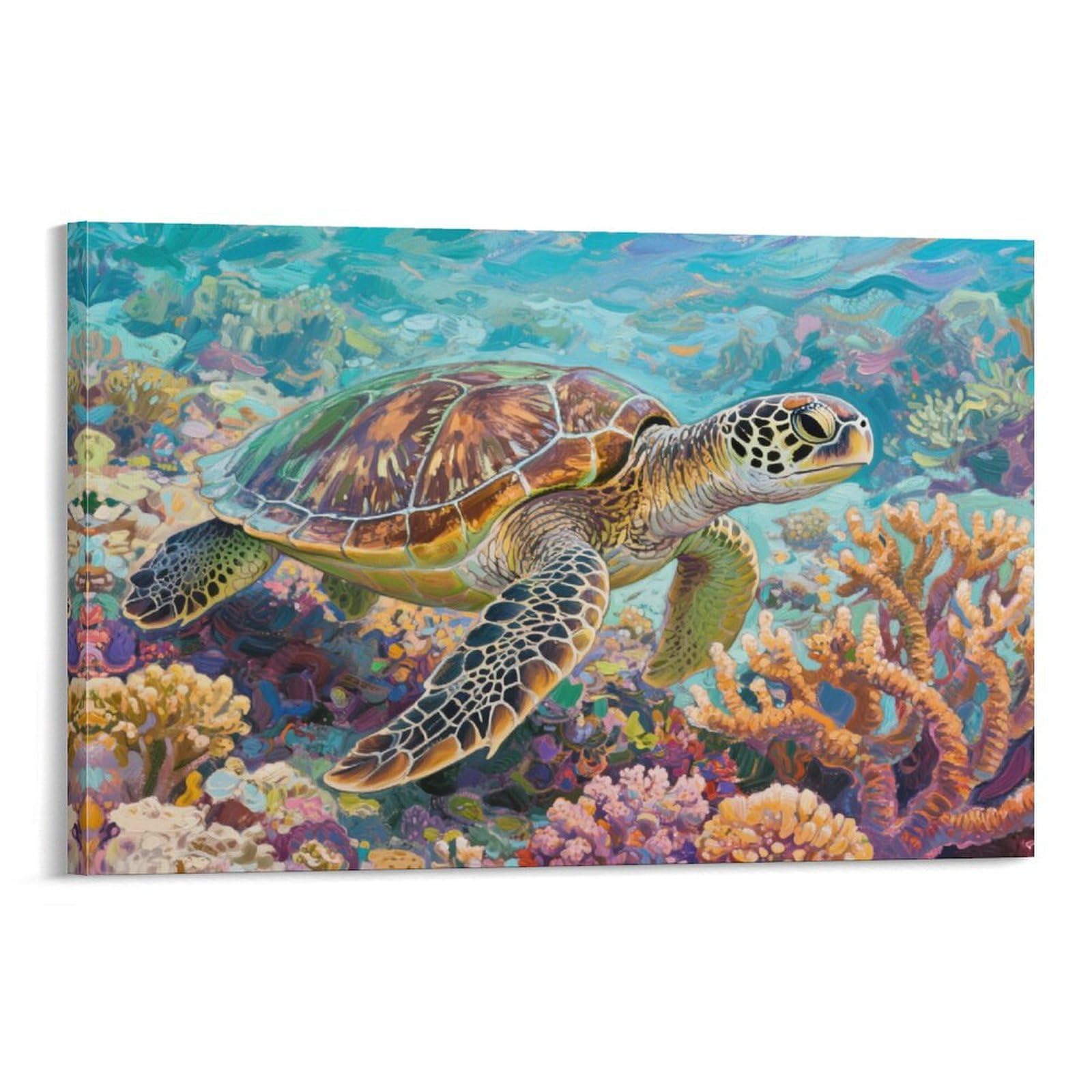 Yyvkpmlxc Frame-Style-11 Sea Turtle Wall Art Coral Reef Canvas Prints Art Decor By Paintings Ready To Hang For Living Room Decorations 20X30inch(50X75cm)