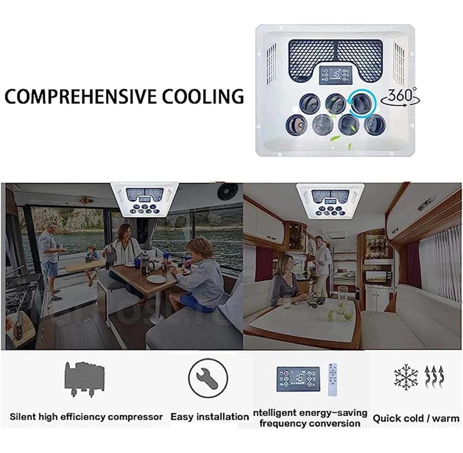 Condizionatore d'Aria 12V 24V DC Aria Condizionata Fredda e Calda per Camion Camper Autobus