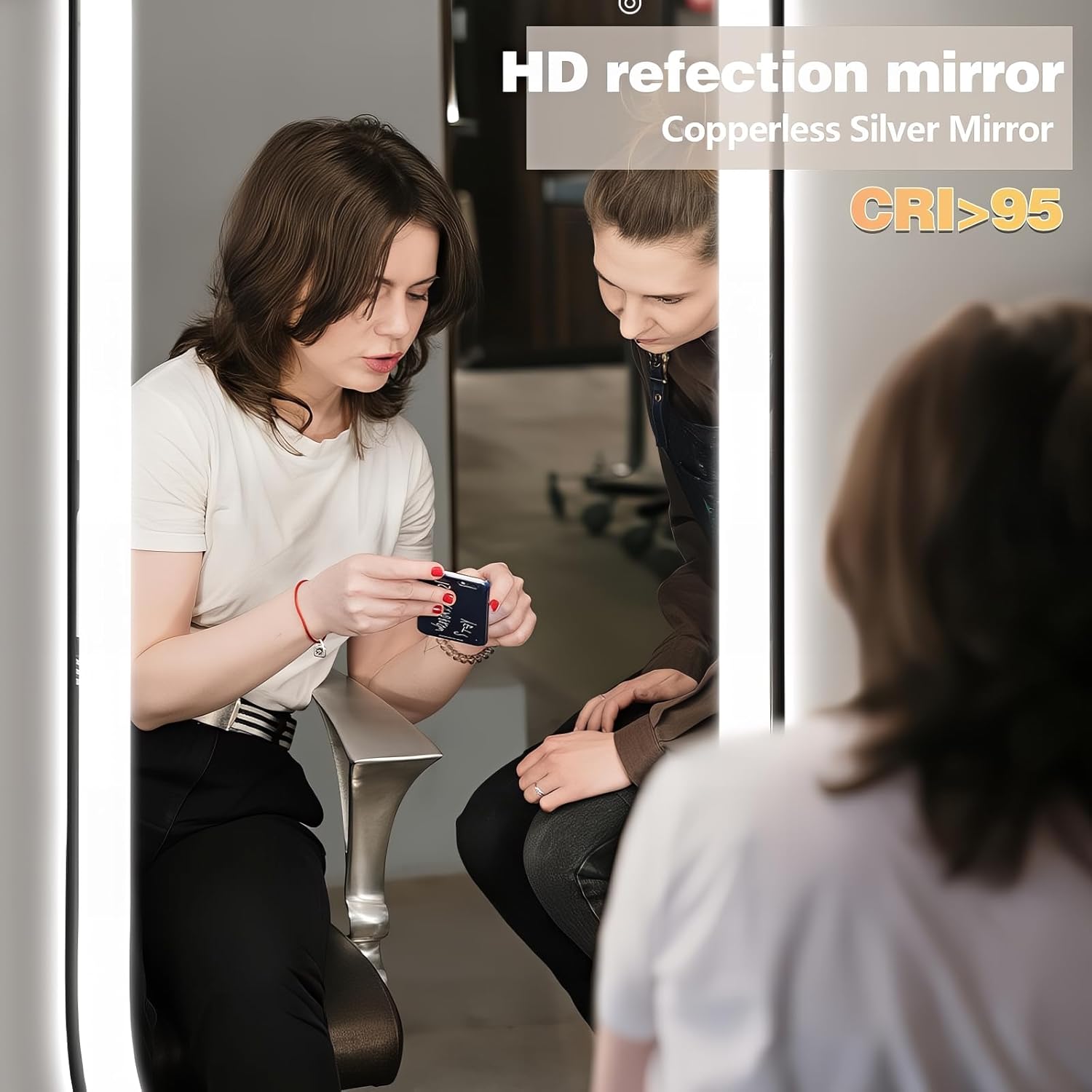 Oval LED Full Lenght Mirror, 48"×16" Long Mirrors Wall Mounted with Black Frame, Oval LED Full Body Mirrors 3 Colors, Adjustable Brightness, Shatter-Proof, Deco for Salon/Bedroom/Living Room