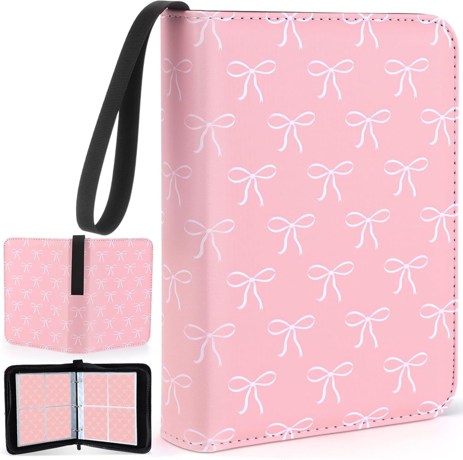 Aliceset Card Binder for Gifts 4 Pocket with 55 Sleeves 440 Cards Cute Collectible Trading Binder Case Album Holder Book for Game Sports Collection Organizer Supply(Pink Bow)