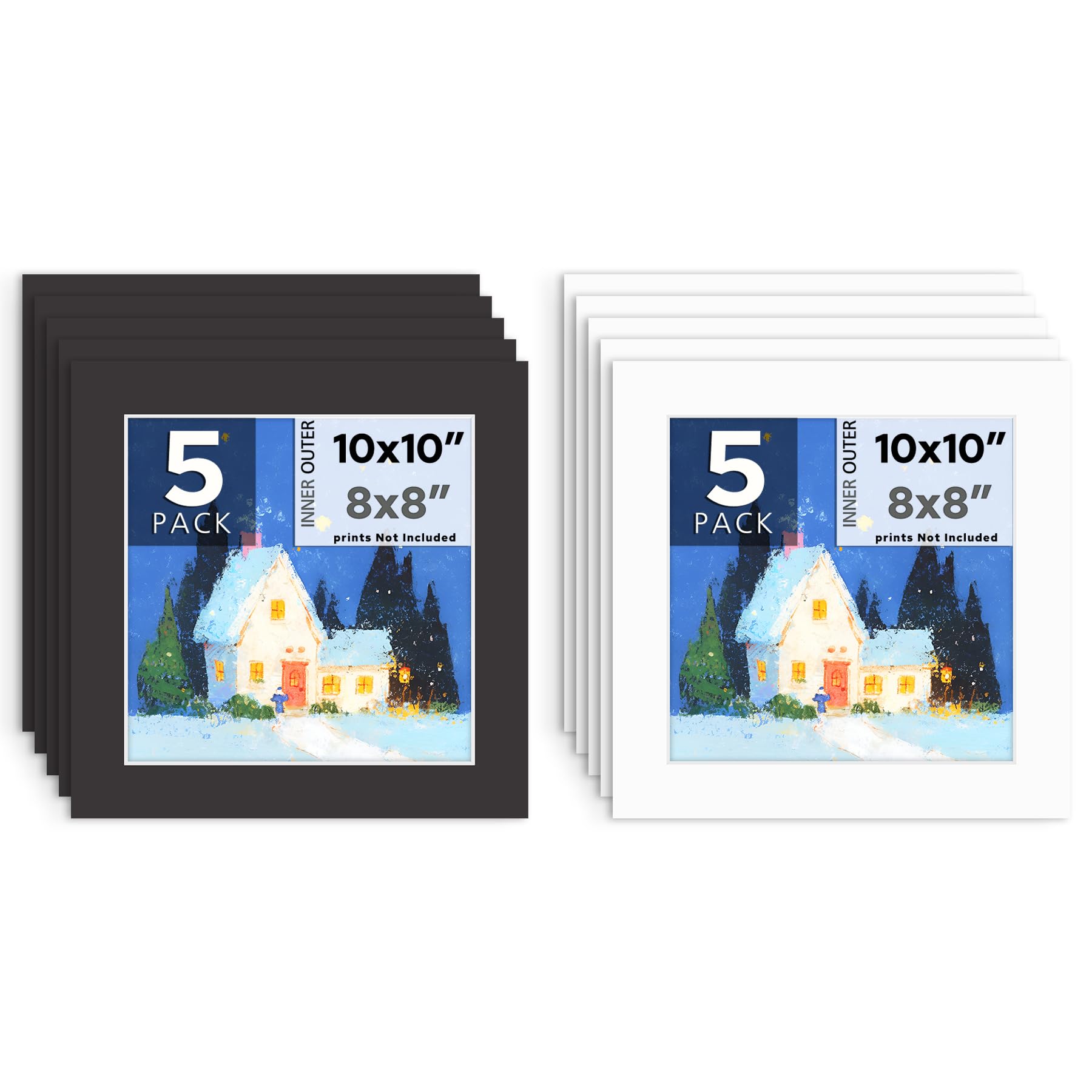 Mat Board Center, 10 Pack 10x10 Photo Mat for 8x8 Pictures, White &amp; Black
