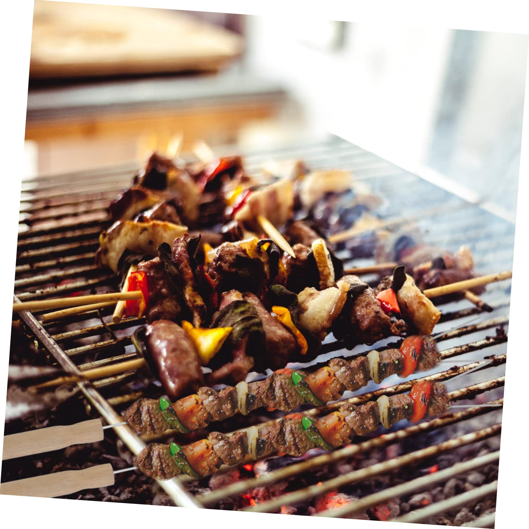Forchette per Barbecue Forchettone per Arrosti 15 Pezzi in Acciaio Inossidabile Manico in Legno Khaki Lucidato Fine senza Bave per Grigliata All'aperto