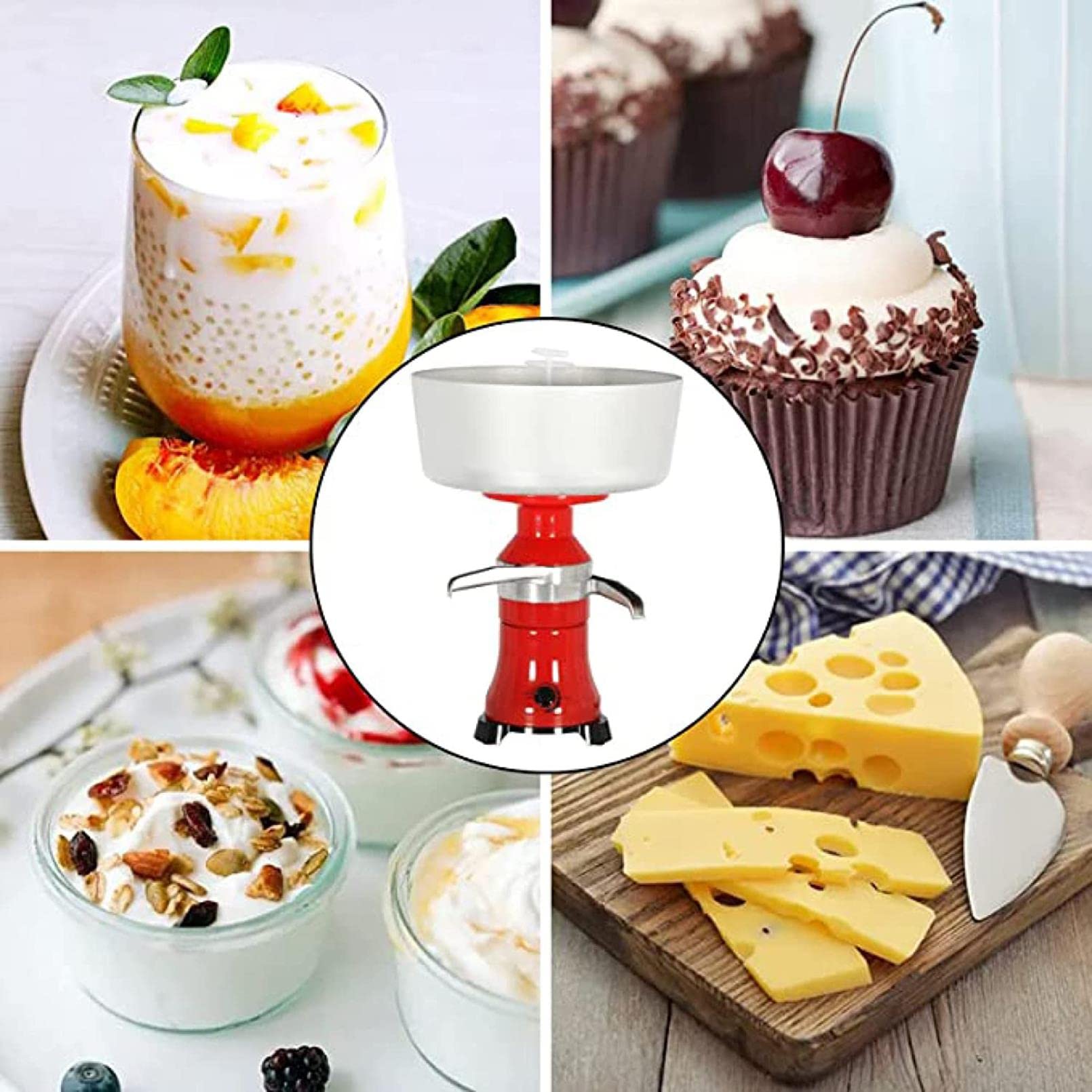 Separador centrífugo de Nata de Leche eléctrico, Nata separada y Leche desnatada para Leche de Oveja, Cabra u Otros lácteos con Recipiente de Leche de 12 l, 80 l/h/110 V