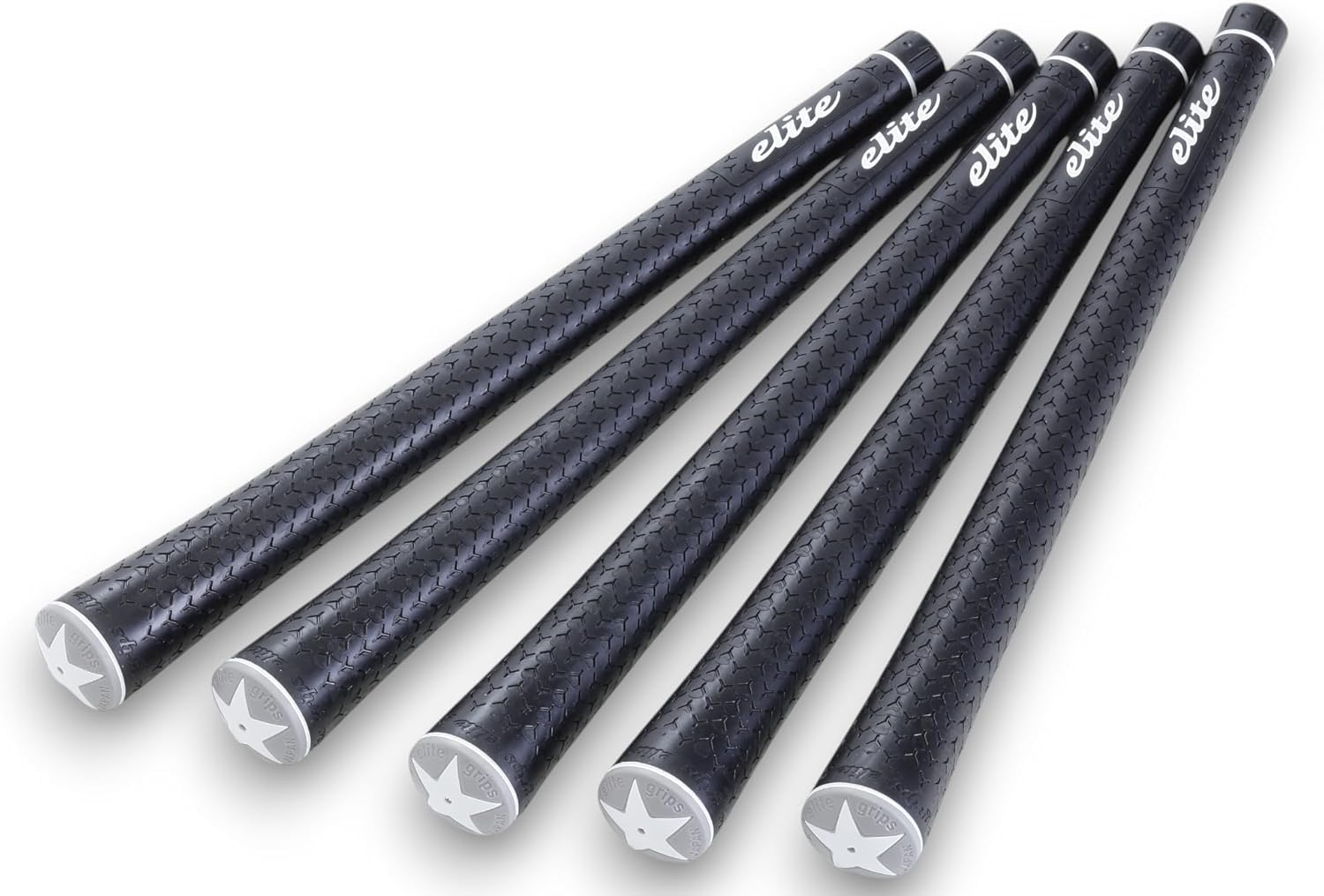 Elite Grips Y360Star Golf Grips - Body Shape 360 Seamless Injection Molded Back Line M58/M60/M62 Berlina Black Length 275mm Set of 5