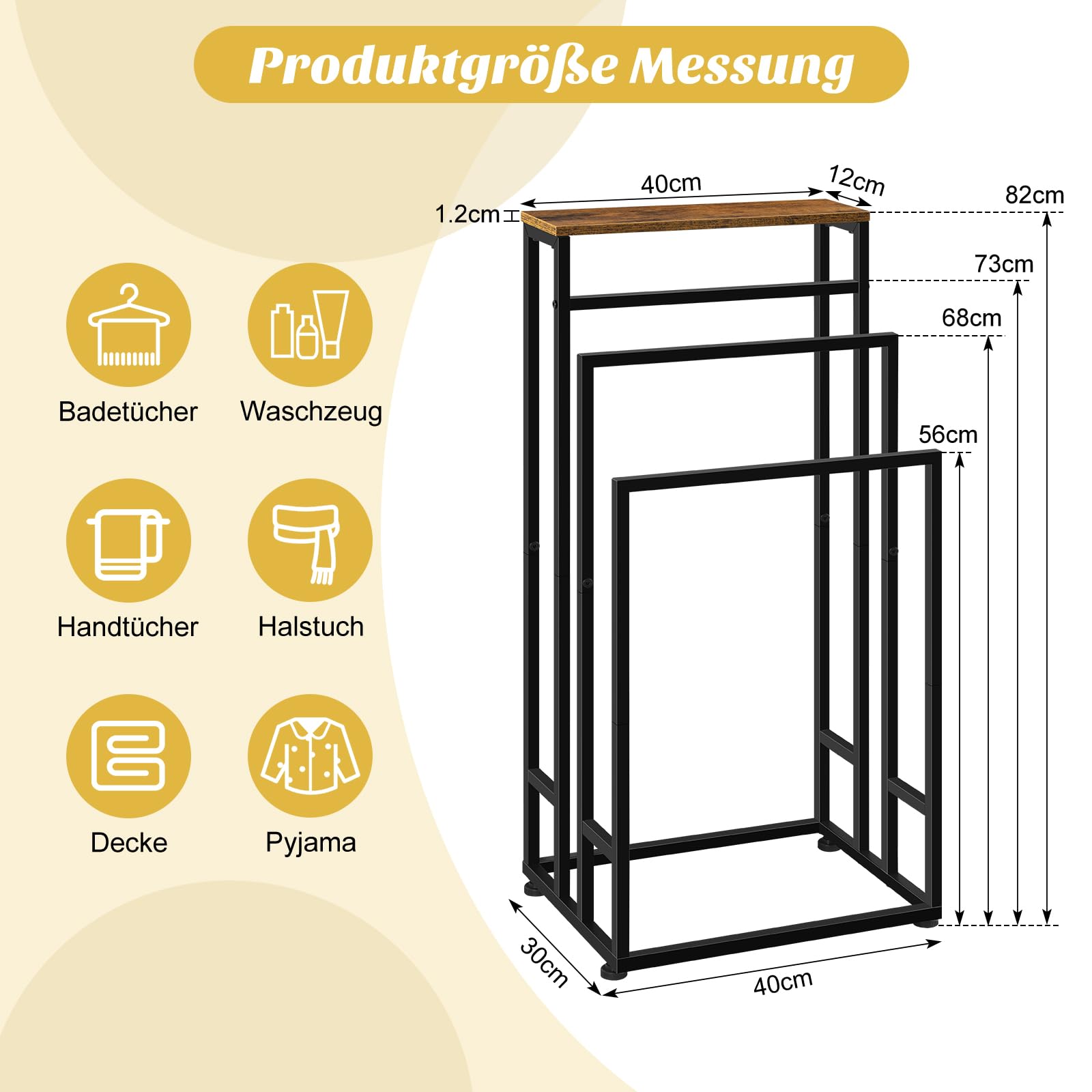 3 Niveaux Porte Serviette Salle de Bain Porte Serviette sur Pied Marron