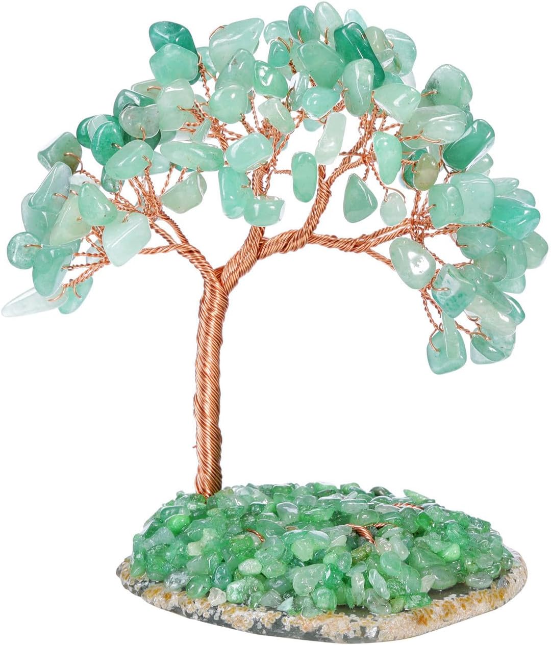 PESOENTH Green Aventurine Crystal Money Tree Feng Shui Gemstones Bonsai Crystal Tree Agate Slice Base Ornament for Good Luck Positive Energy Home Table Desk Christmas Decor 4.72-5.51 Inch High