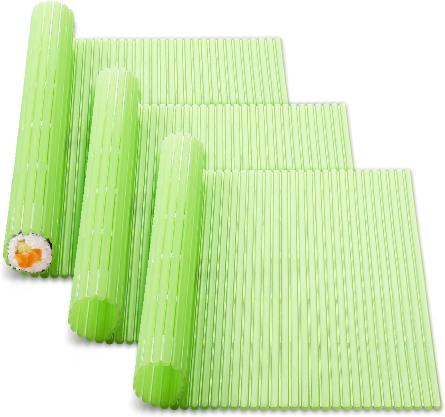 3 Pieces Kitchen Sushi Rolling Mat Non Stick Japanese Plastic Sushi Plates Making Kit Rolling Maker Homemade for Kitchen Home Cooking DIY(Green)