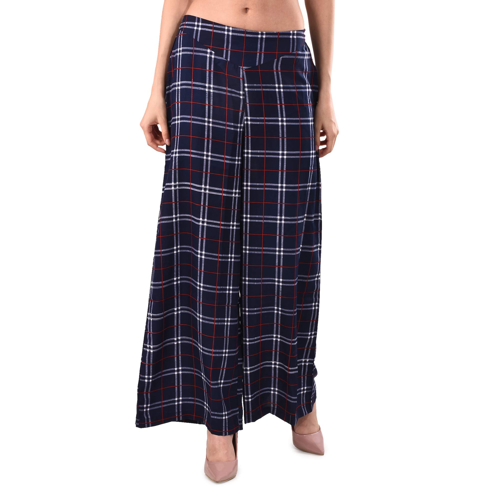 Women Navy Blue Color Checks Printed Crepe Palazzo (RNU-BLUE-2536)-image-19