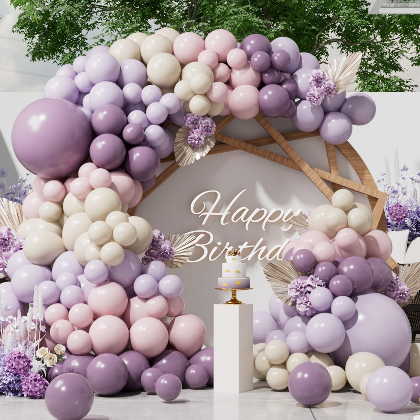 SUWEN 153Pcs Dusty Purple Balloons Arch Kit Garland Different Sizes of 18 10 5 Inch Light Pastel Dark Pink and Purple Sand White Latex Balloons for Baby Shower Birthday Party Decorations โ image 1