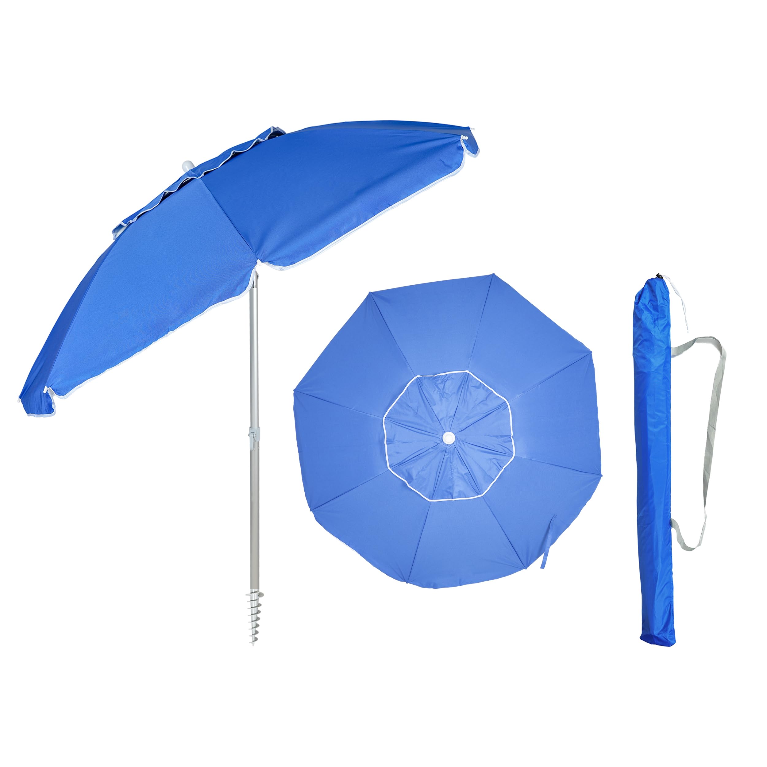Etrexonline Sombrilla de Playa Premium con Tejado de Ventilación, Anclaje en Espiral, Mástil de Aluminio y Varillas de Fibra de Vidrio, Inclinable, Protección Solar UPF+50, Resistente al Viento