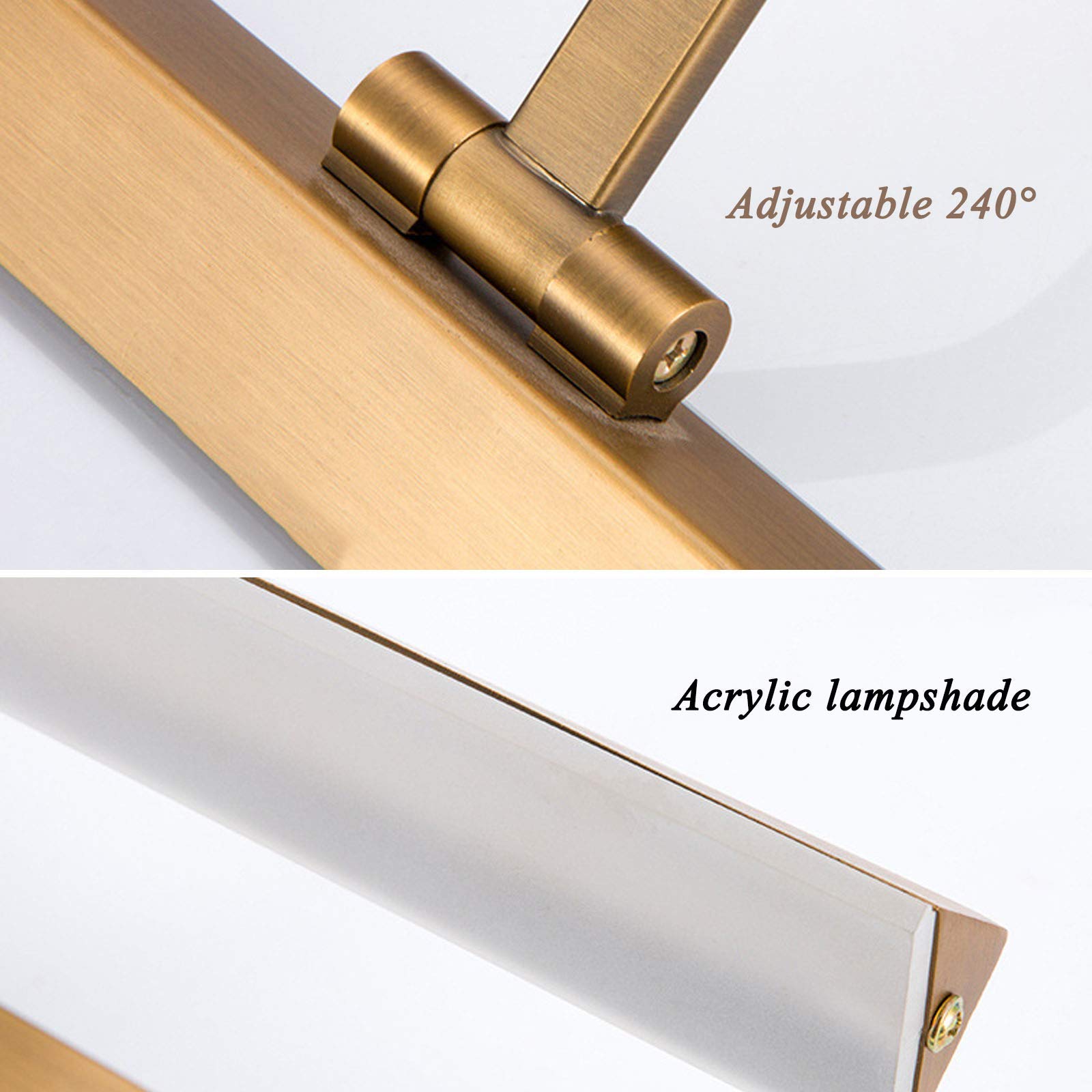 Lámpara de Pared LED para Espejo de baño, lámpara Retro para Cuadros con Cabezal Giratorio de 240°, luz Blanca Neutra de 4000 K, Luces Vintage para armarios de Espejo para hoteles