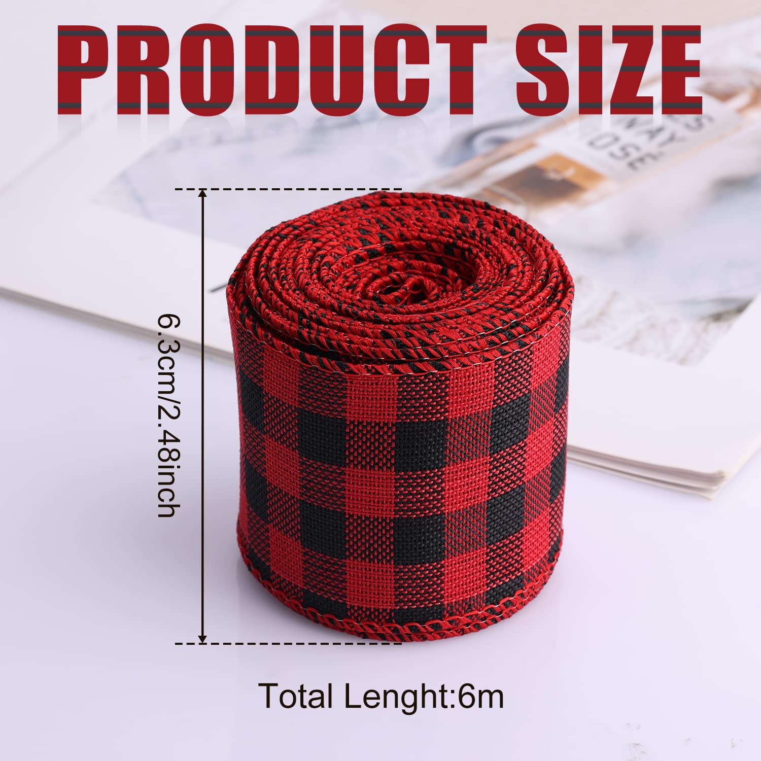 2 Rouleaux 6m X 6,4cm Ruban à Carreaux Buffle De Noël, Filaire Ruban De Toile De Jute De Noël