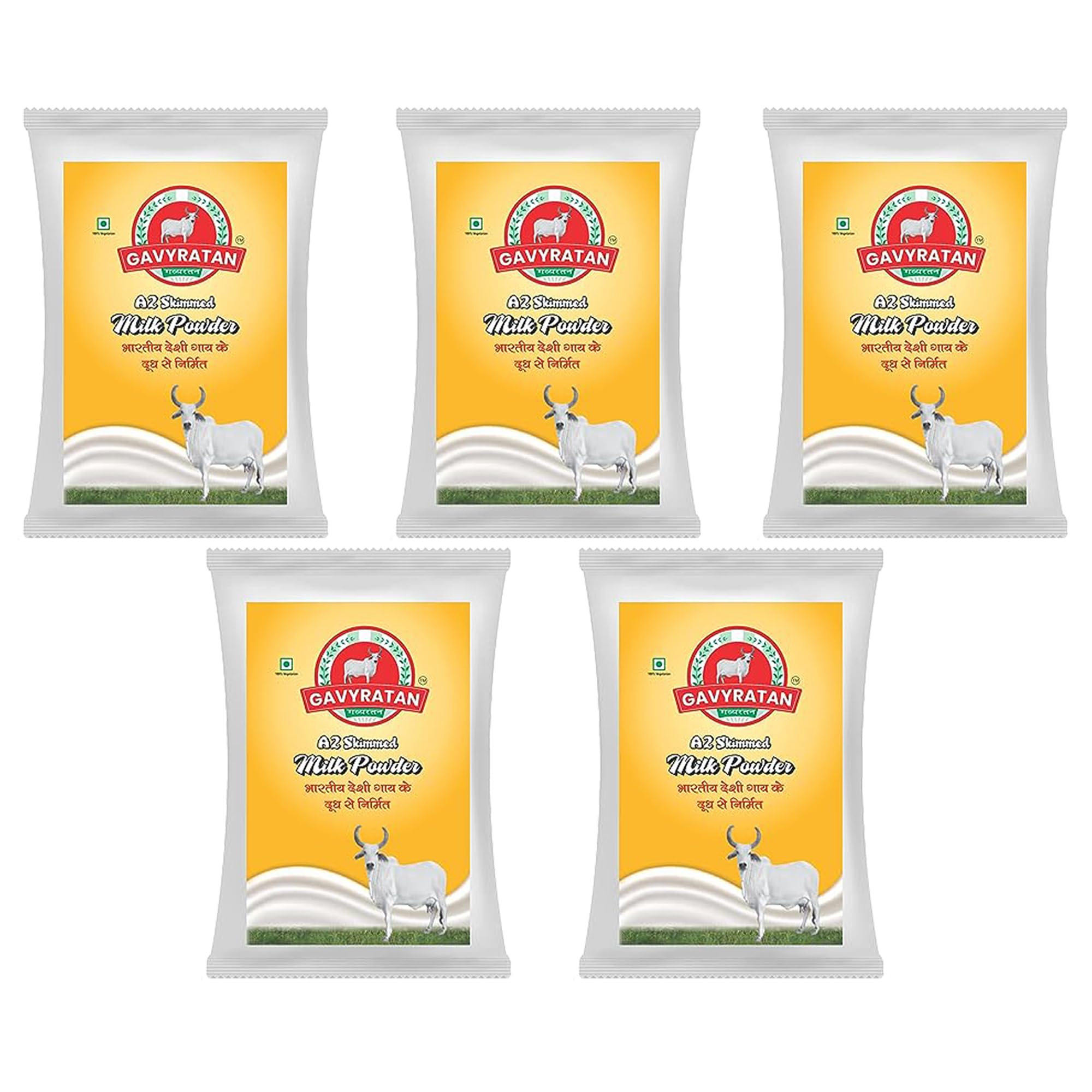 GAVYRATAN Pure & Premium Skimmed Milk Powder with Extra Protein 500Gm | Perfect for Making Tea & Coffee (Pack of 5)