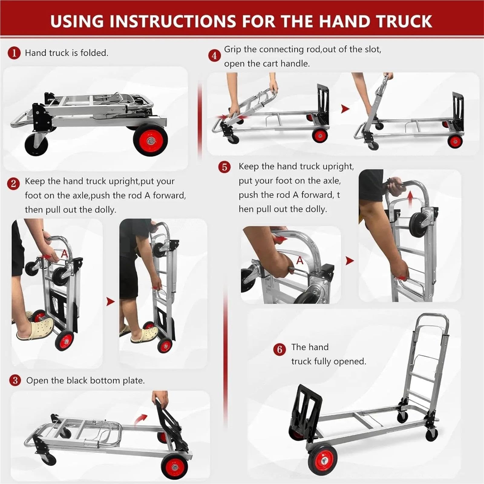 Carrello manuale Dolly ad alta capacità 2 in 1 convertibile pieghevole Para ruote pneumatiche e telescopiche