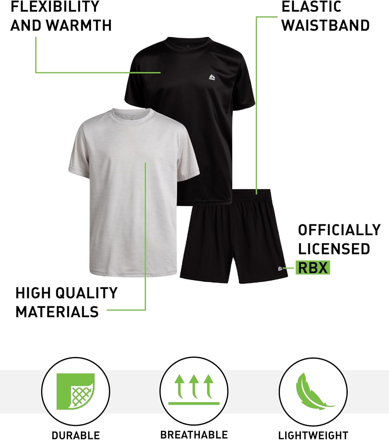RBX Boys Shorts Set - 3 Piece Short Sleeve Boys Shirts and Woven Gym Shorts Youth Kids Activewear Athletic Set - Image 2