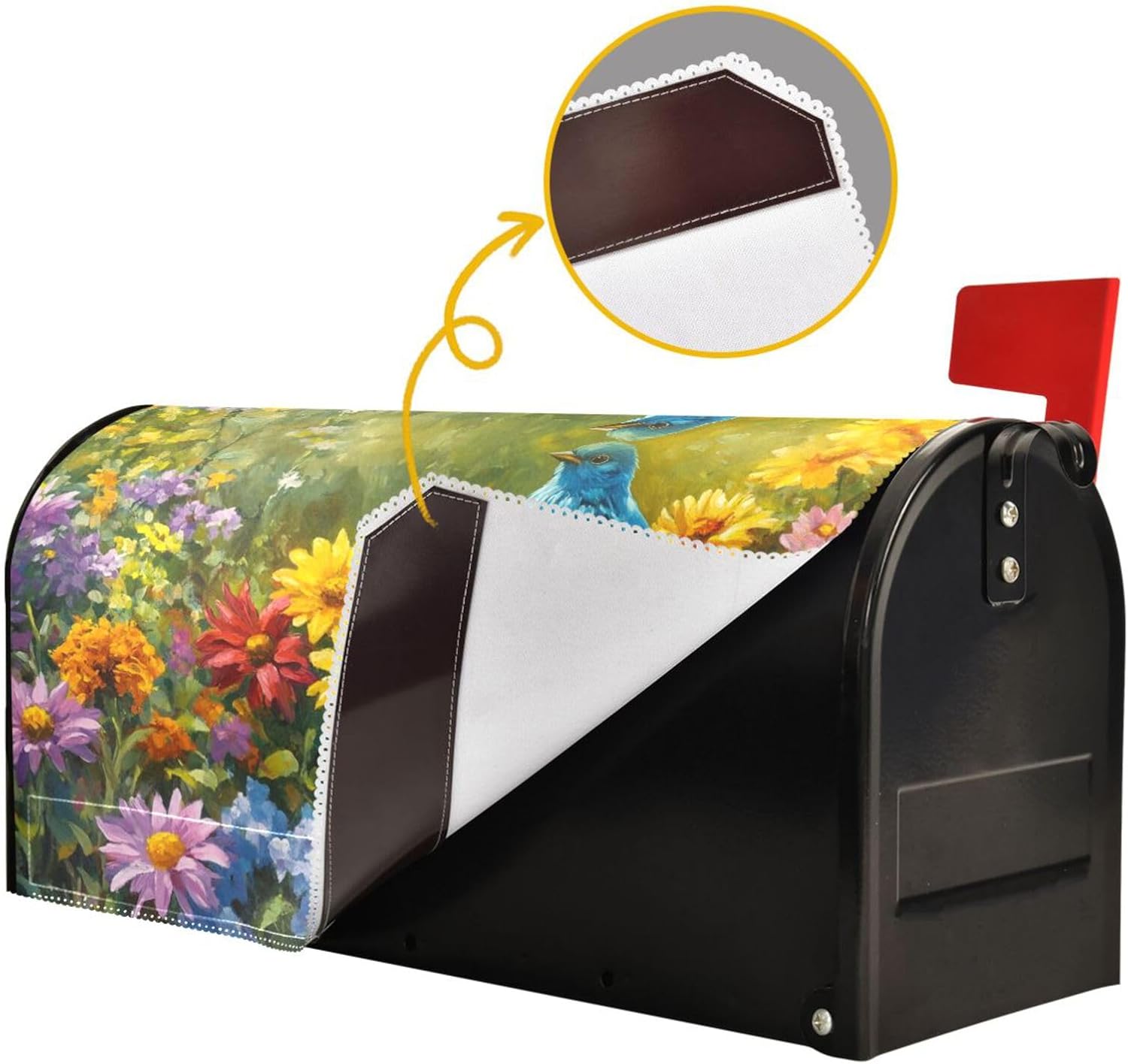 MNSRUU Nylon Mailbox Covers Magnetic Blue Bird Colorful Flowers Mailbox Covers Large Mail Box Oversized 20.8x25.4in Mailbox Wraps Post Letter Box Cover for Garden Decorations
