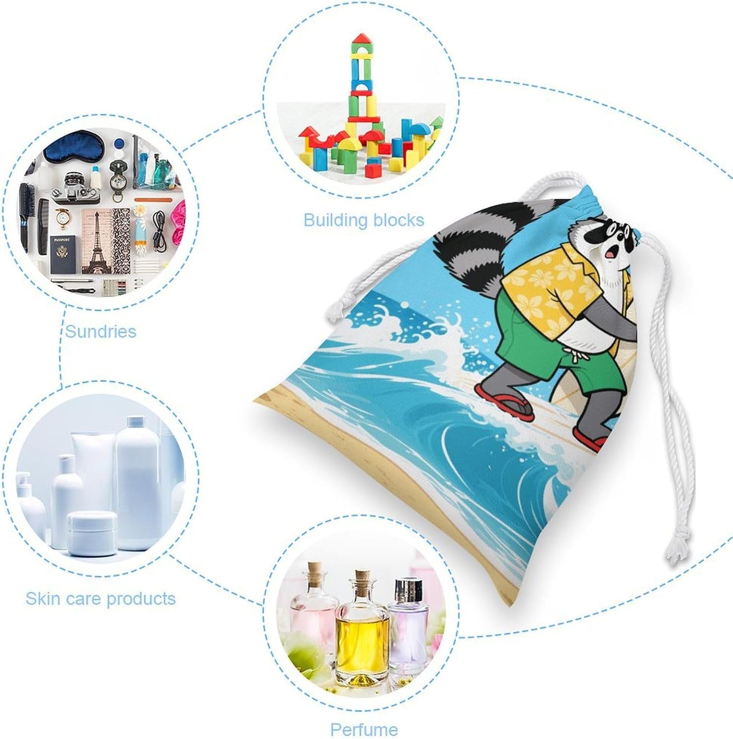 Canvas Drawstring Bags 12 * 18cm, Double Sided Printed Portable Storage Pouch for Jewelry & Toys, Reusable Funny Raccoon Gift Bag for Travel, Wedding image 3