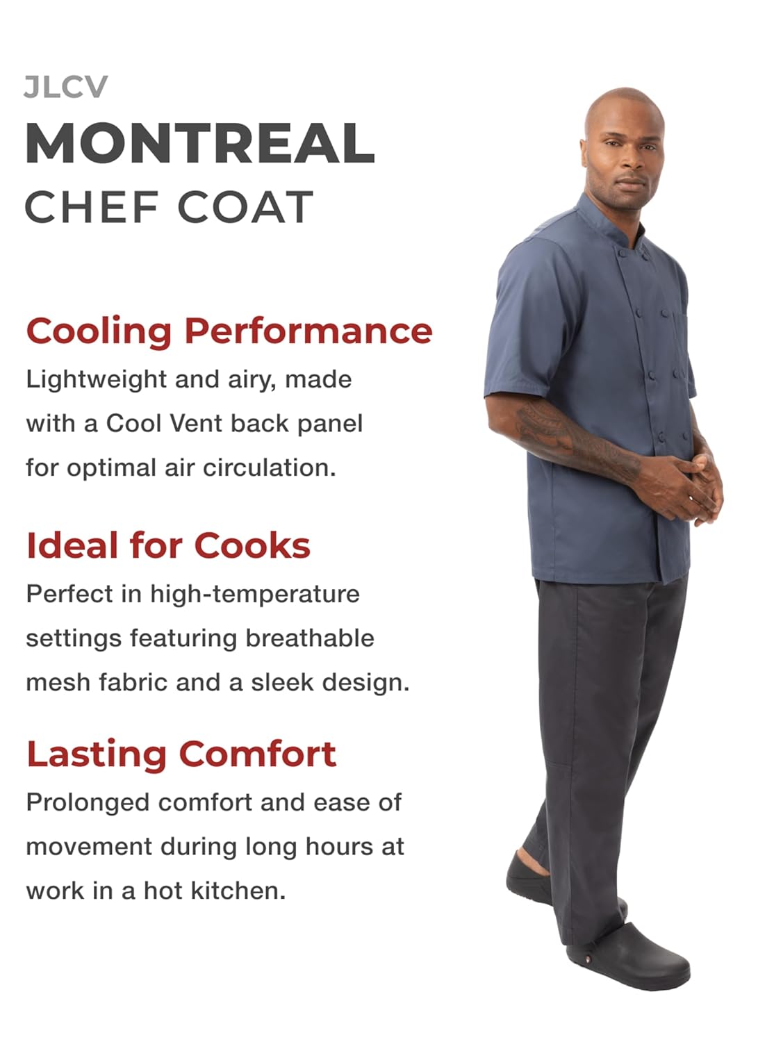 Chef Works Men's Montreal Cool Vent Chef Coat, Blue, Medium - Image 3