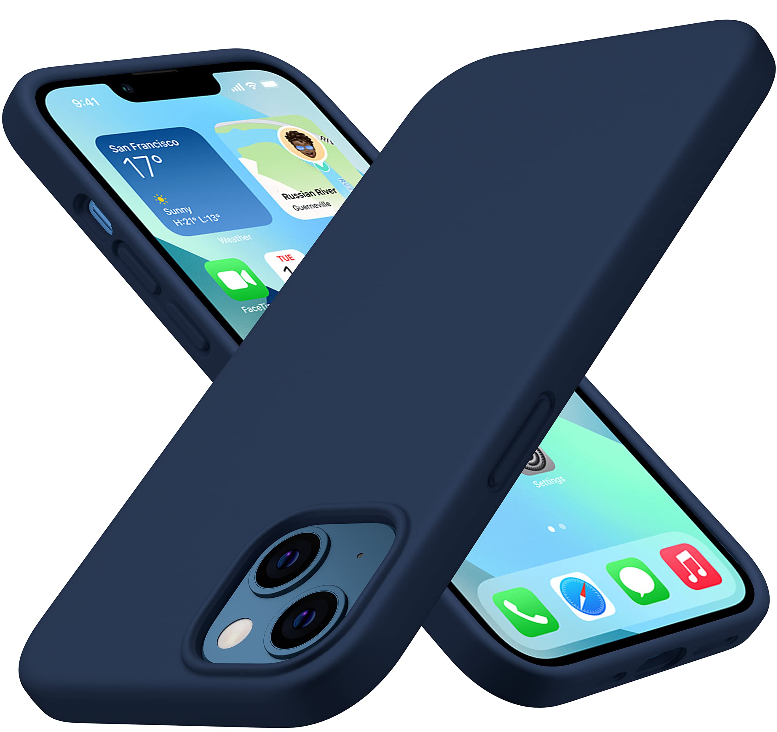 CellEver Heavy-Duty Silicone Case for iPhone 13 - Military Drop Protection, Elevated Screen & Camera Protection, Scratch-Free Interior, Navy Blue