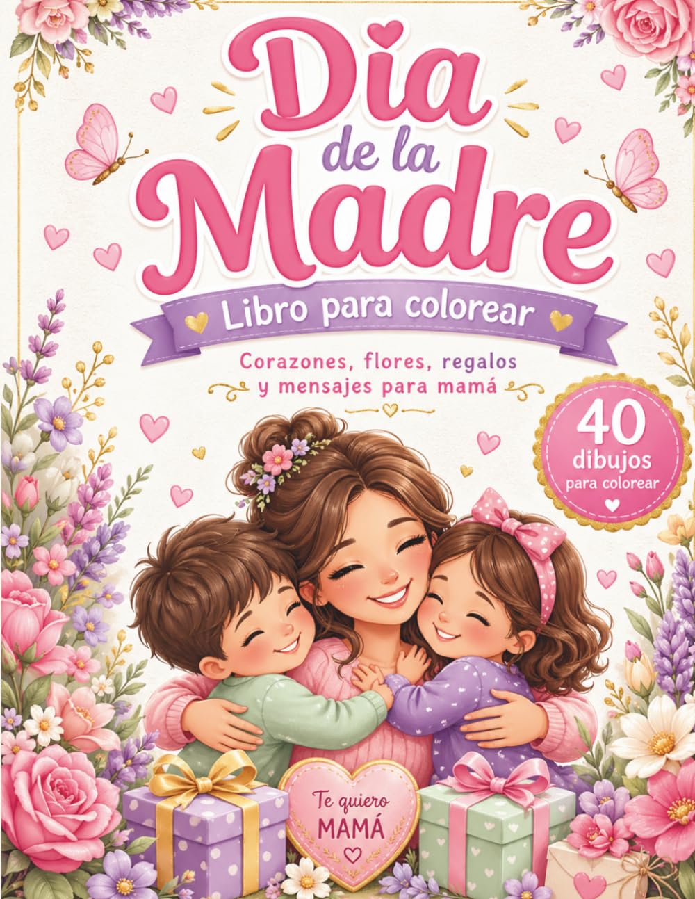 Día de la Madre: Libro para colorear con corazones, flores, regalos y mensajes para mamá