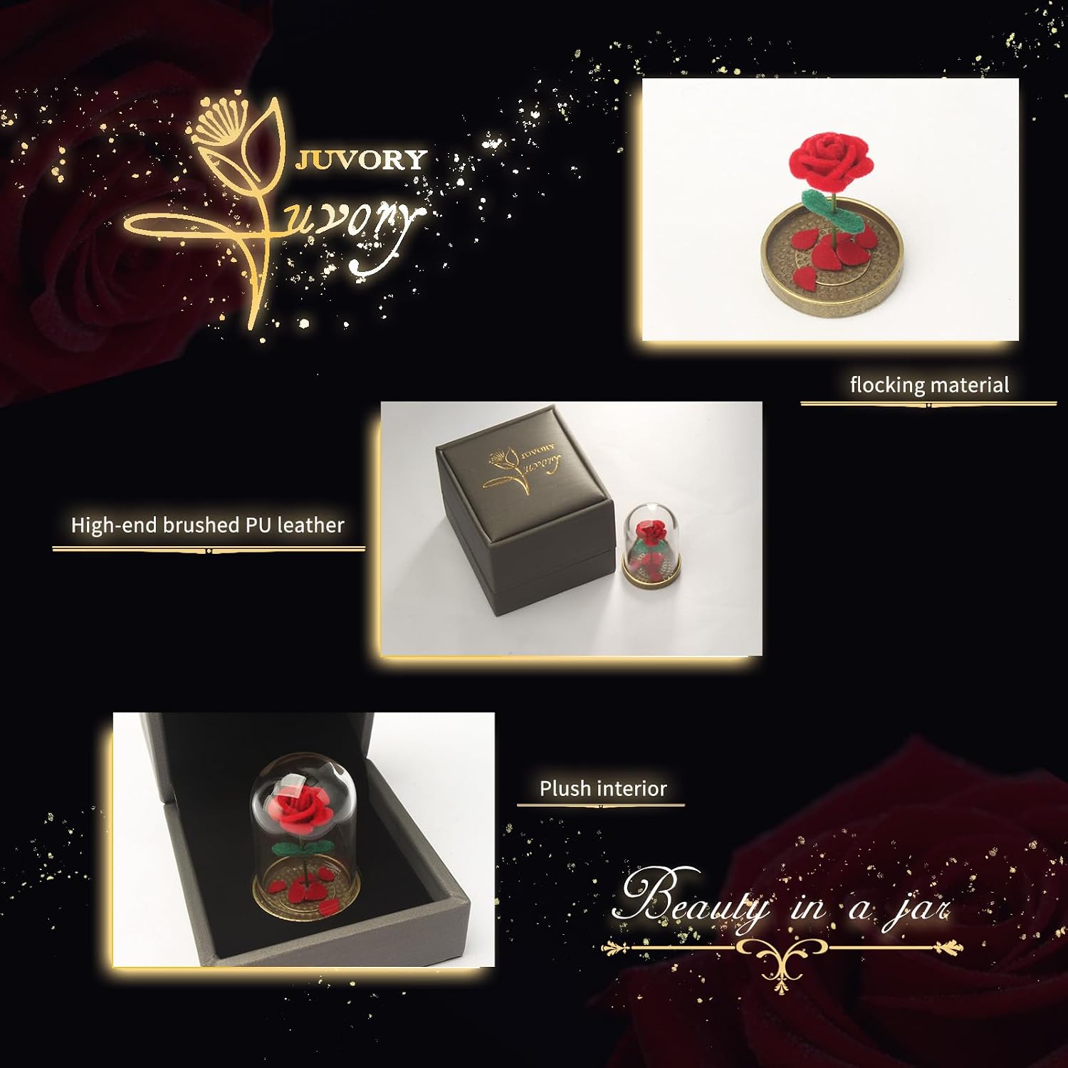 1.5 Inch Handmade Miniature Rose in Glass Dome, Tiny Small Mini Rose Figurine, Flower Gift for Women, Birthday Anniversary Keepsake Romantic Gift for Mom Wife Her
