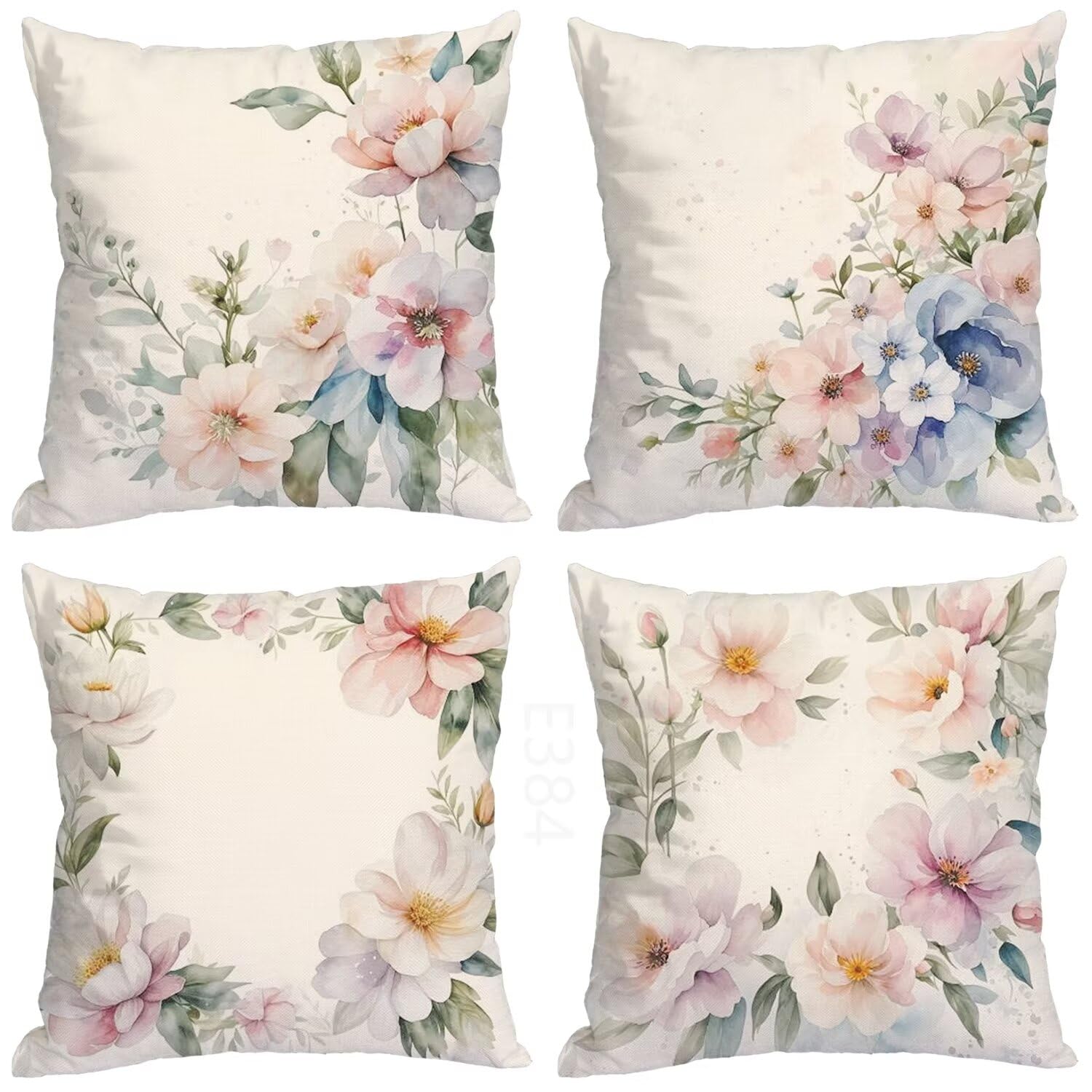 Fiore Federe Cuscini Divano 60x60cm,4 Pack Moderno Estate Esterno Cuscini per Divano,Doppio Lato Quadrato Morbido Cuscini Divano,per Divano Soggiorno Sedia Autunno Dekoration Cuscino,Regali LY-384