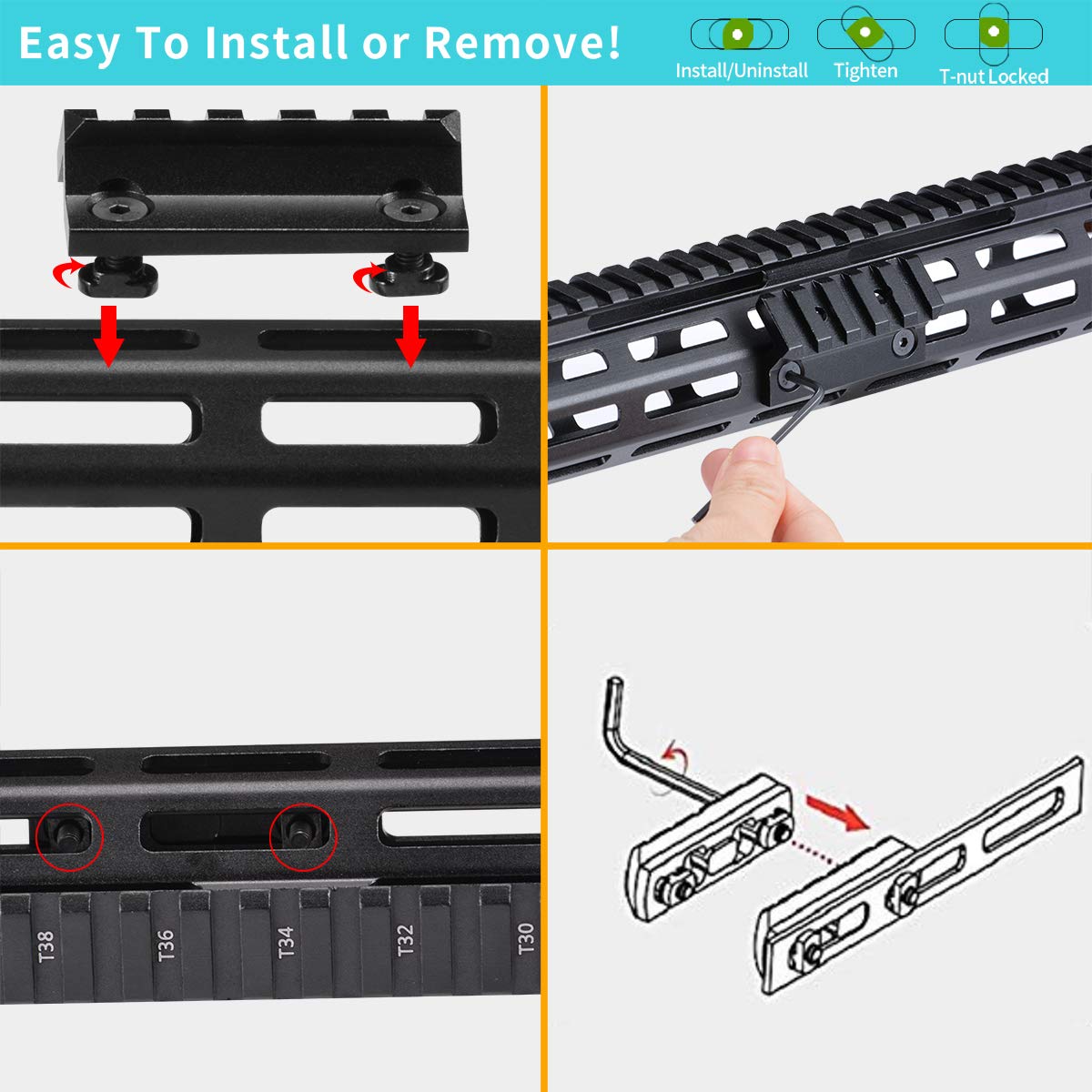 VIAKEY Mlok Offset Rail Mounts, 3 Slot 5 Slot Aluminum 45 Degree Angle