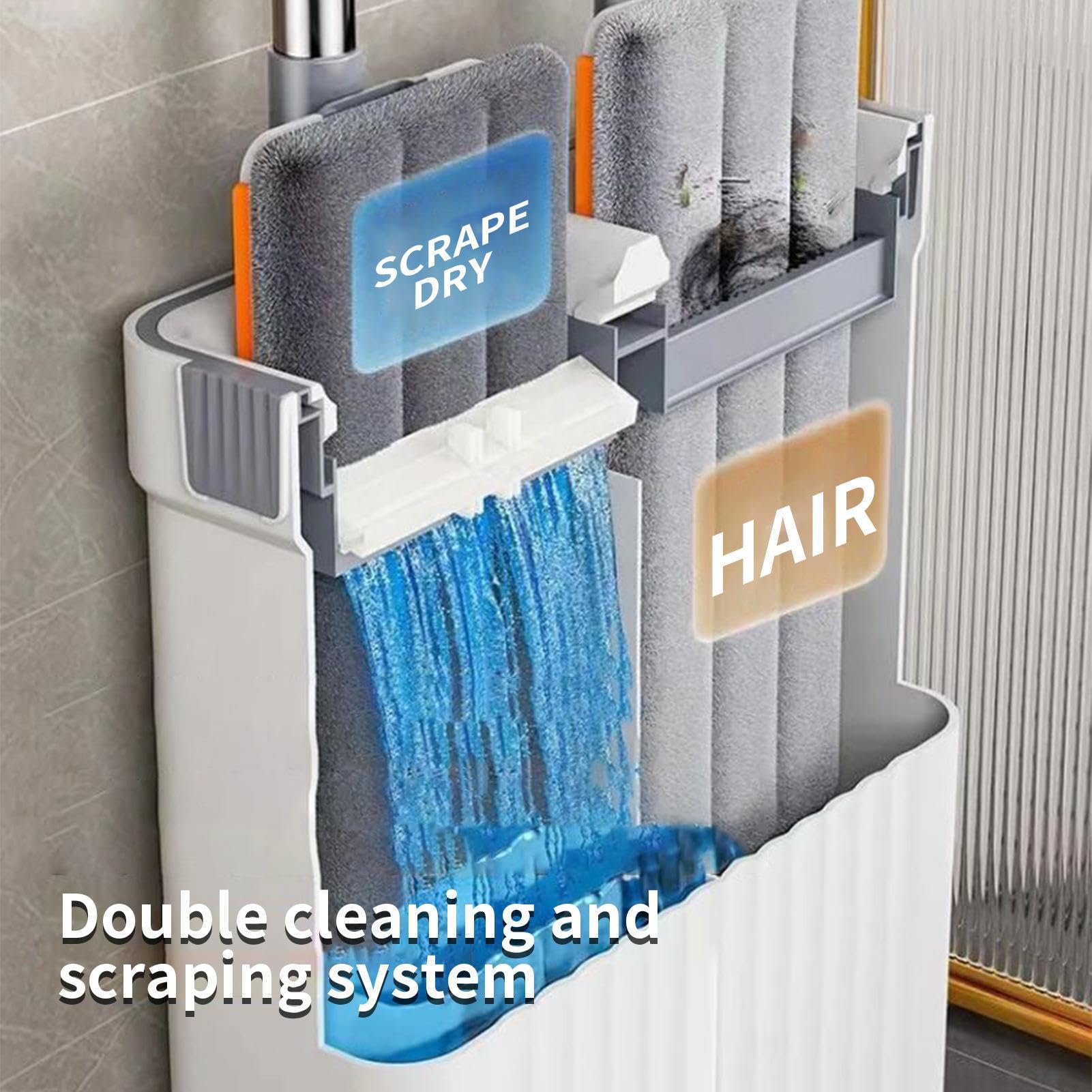 Fregona Y Cubo Utensilio De Limpieza Doméstico Húmedo Y Seco Con 4 Paños De | Fregona Plana Para Suelos Manos Libres Y Cubo Para la Limpieza de Mármol Baño Sala de Estar Ventana y Dormi