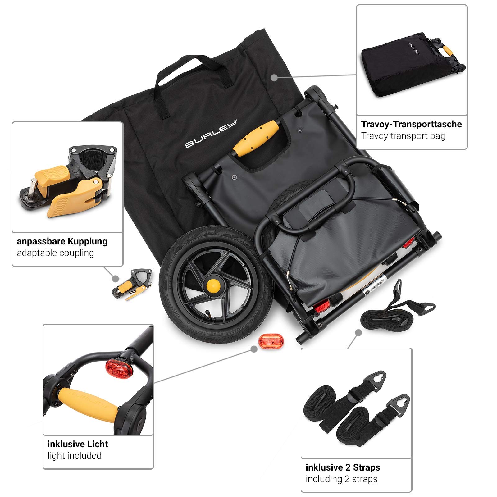 qeedo Travoy Fahrrad Lastenanhänger (2020) Set mit Qeedo Faltboxen - Black