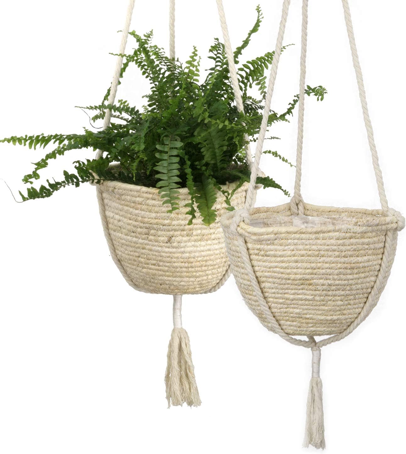 Natural Seagrass Hanging Planter Basket Set, Indoor Plant Pots, Boho Decor Plant Pot Cover, 12.4 (D) 6.3 (H) Inch, Pack 2 : Kitchen & Dining