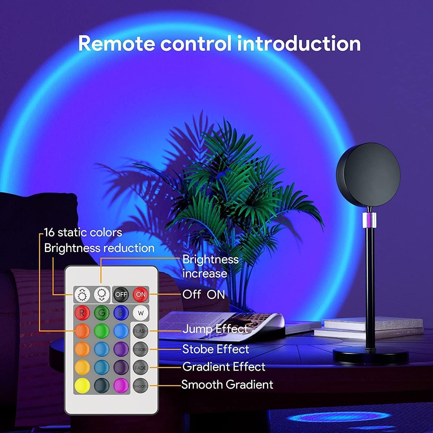 MoonlitDreams Sunset Projection Lamp with Remote | 16 Color Changing LED Night Light | 360° Rotating Mood Lamp for Bedroom, Photography, Parties, Home Decor (Multicolor, Plastic) - Image 4 thumbnail